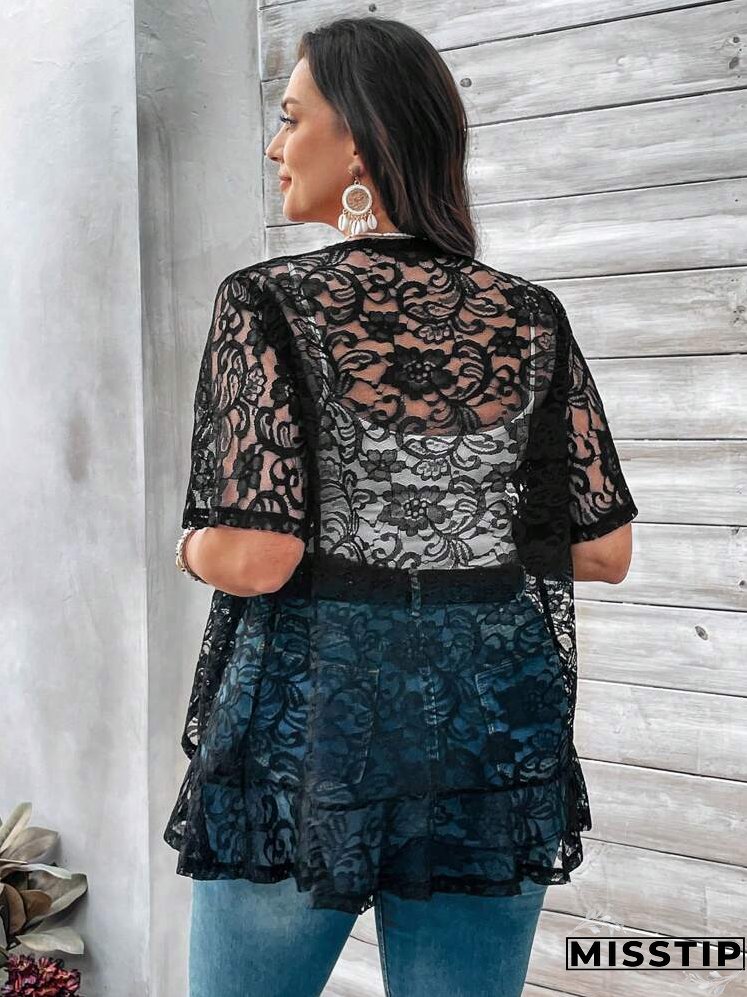 Plus Size Women's Lace Open Front Cardigan