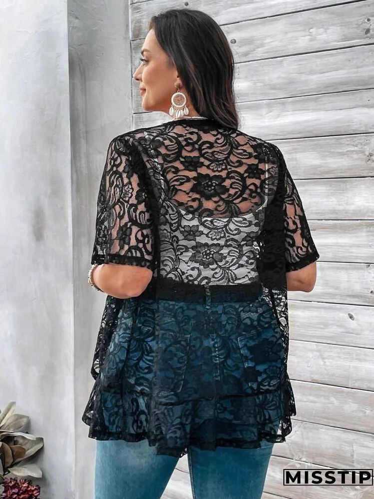 Plus Size Women's Lace Open Front Cardigan