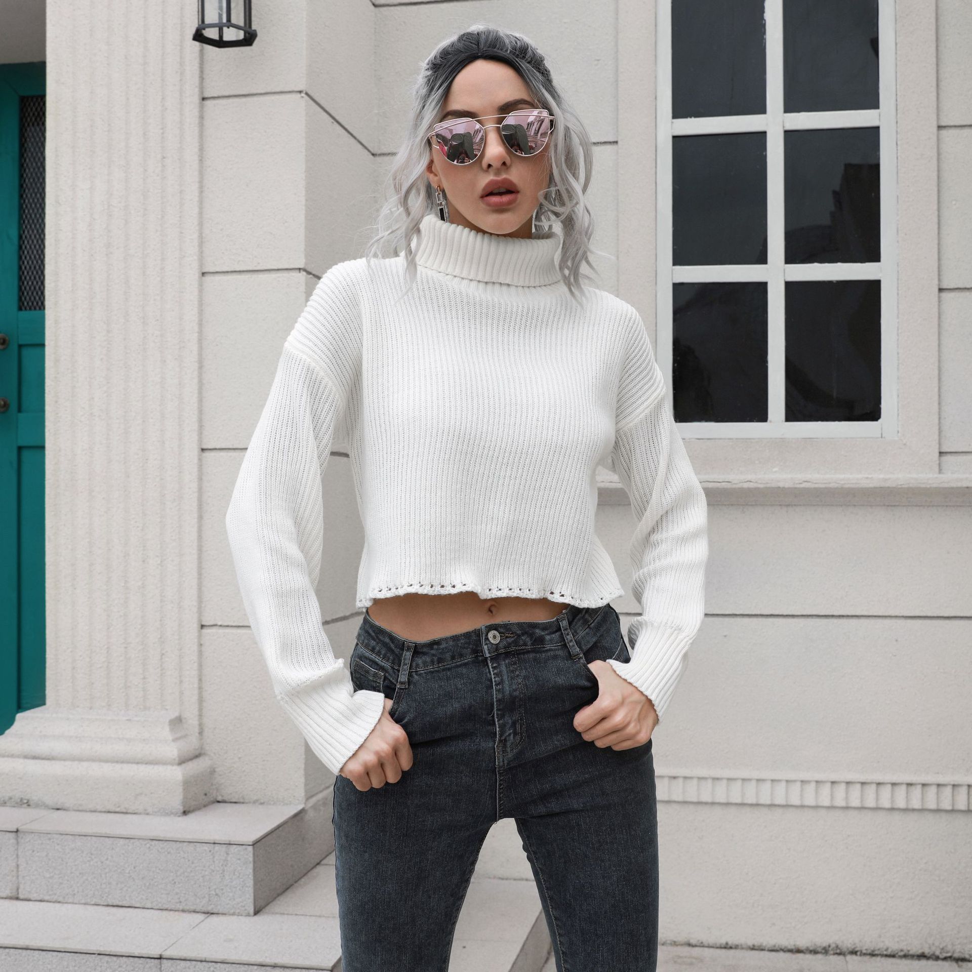 Women Turtleneck Knitted Loose Casual Solid Sweaters