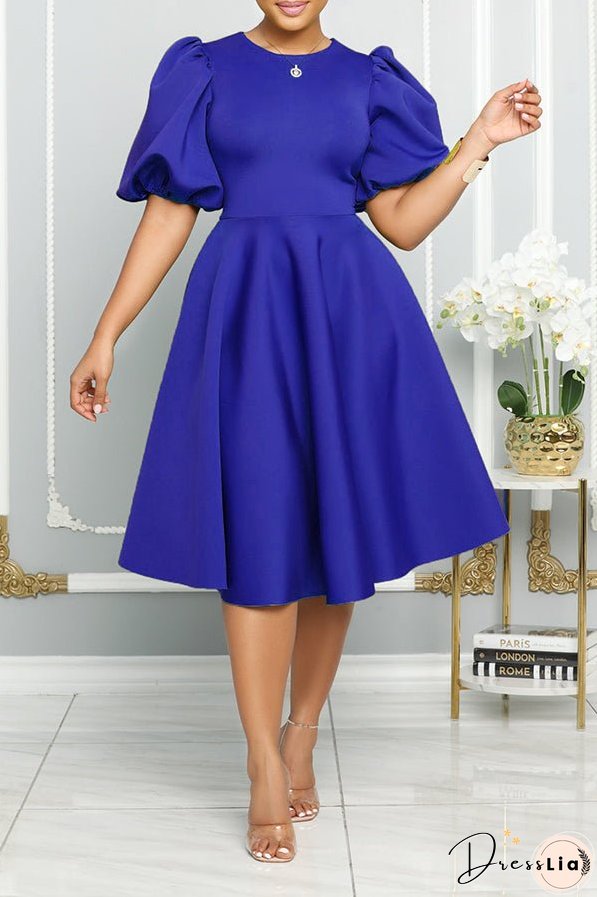 Bubble Short Sleeve Flare Midi Dress