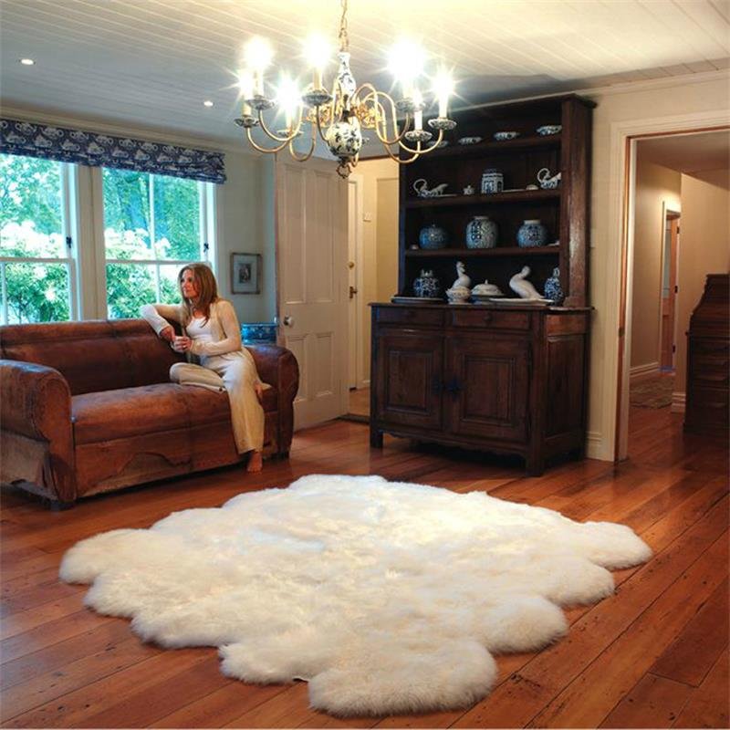 100% Wool Fur Carpet Modern Living Room Home Warm Shaggy Rug