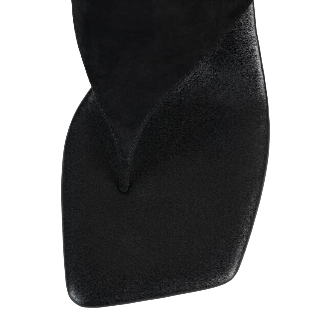 Black Vegan Leather Buckle Strappy Wedge Heel Sandals for Women