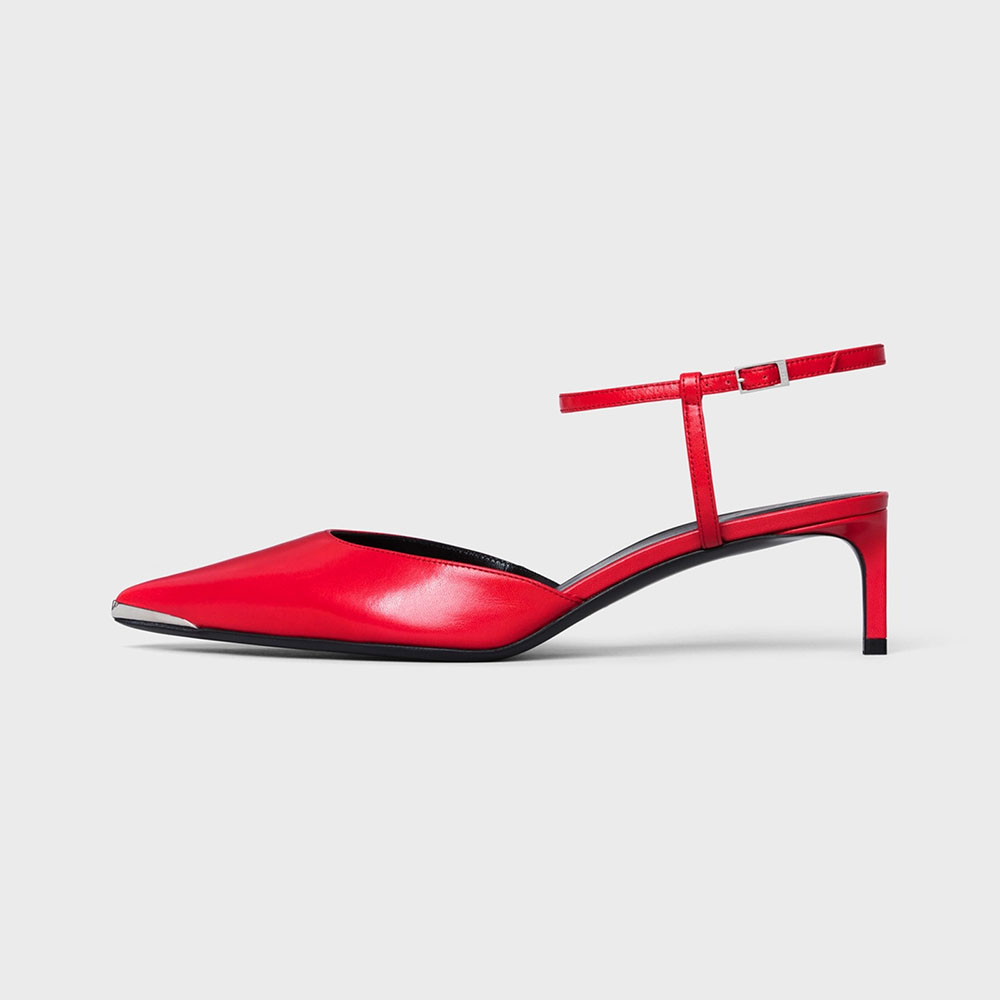 Elegant Pointed Toe Kitten Heel Ankle Strap Pumps Shoes in Red Nicepairs