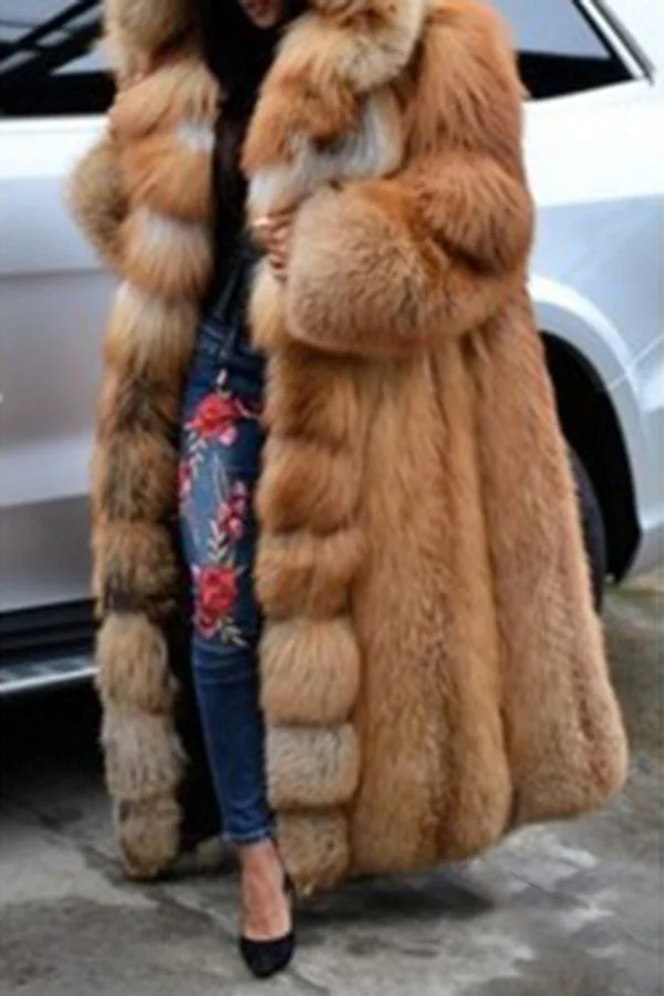 Loose Hooded Faux Fur Coat