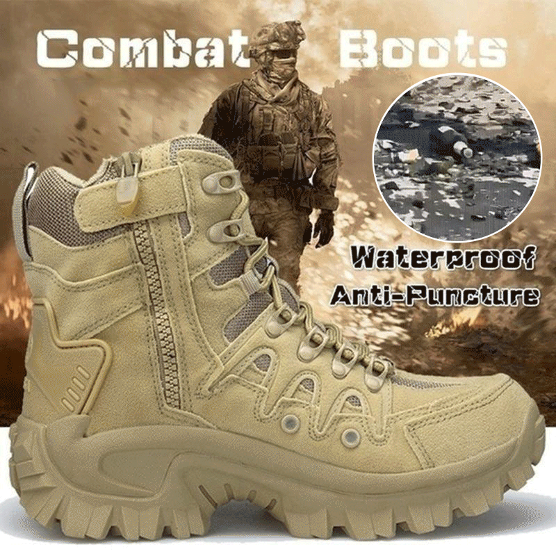 Men Military Combat Boots Waterproof Non-Slip Winter Hiking Boots Work Boots (Thickened Version)