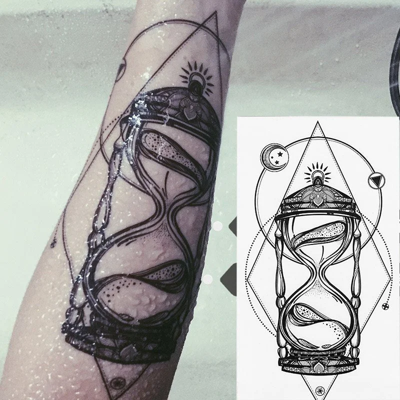 1pcs Time hourglass arms BlacBlack White Large Flower Henna Temporary Tattoo Black Mehndi Style Waterproof Tattoo Sticker