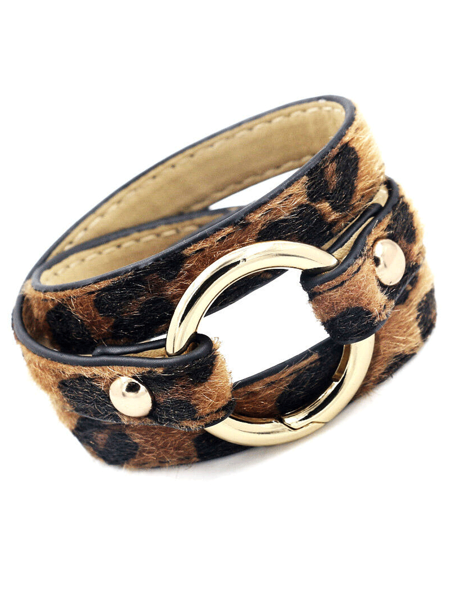 Leopard Printed Adjustable Wide Leather Bracelet