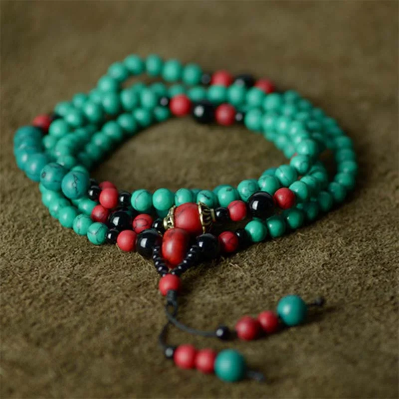 Turquoise Black Onyx Red Turquoise Bead Protection Bracelet