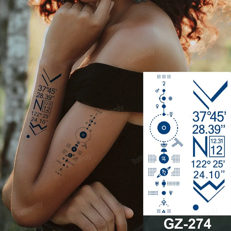 Waterproof Temporary Juice ink Sticker Triangle Star Words Feather Natural Fruit Gel Long lasting Tattoo Art for Men Women Arm