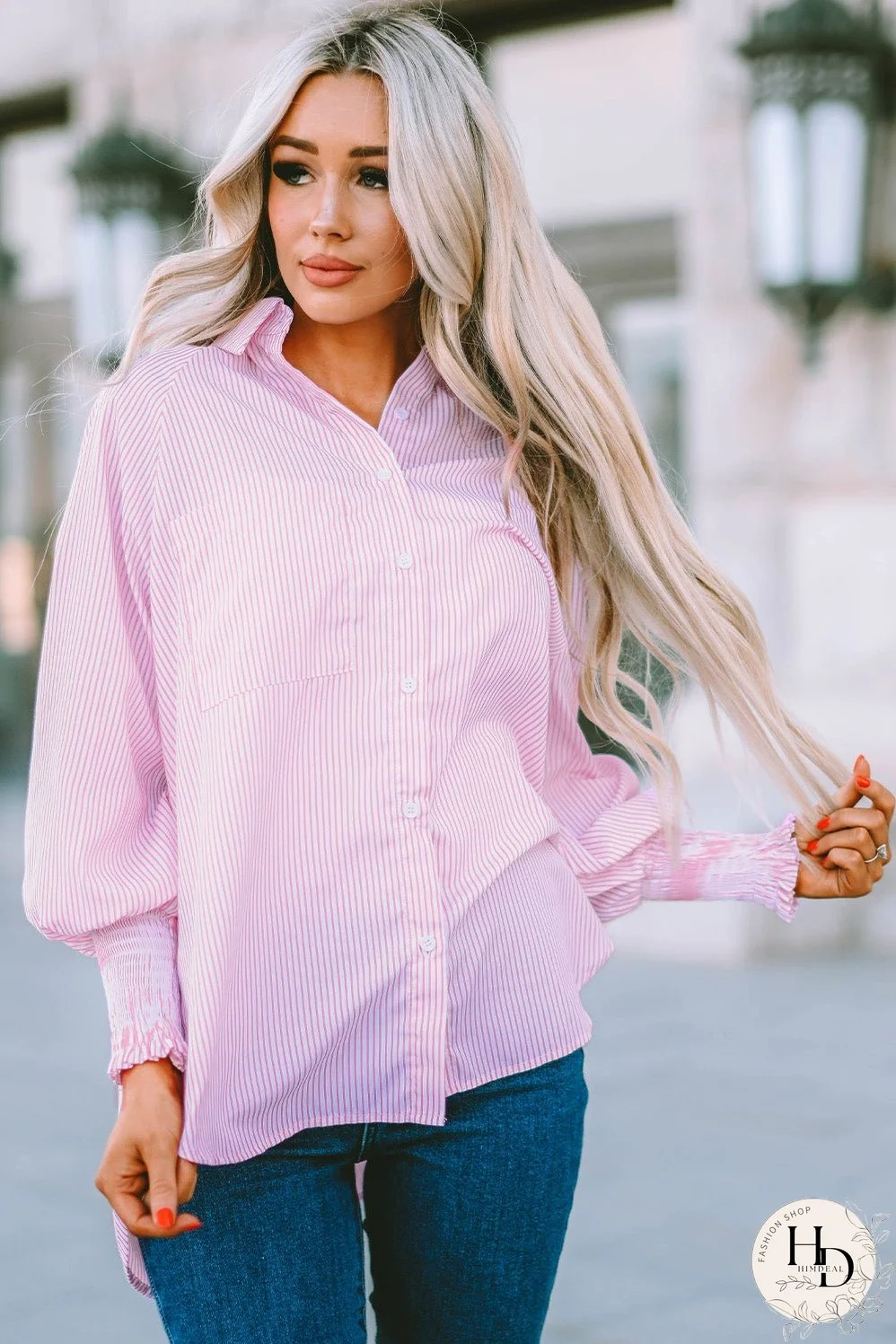 Simple Solid Lapel Button Long Sleeve Blouses