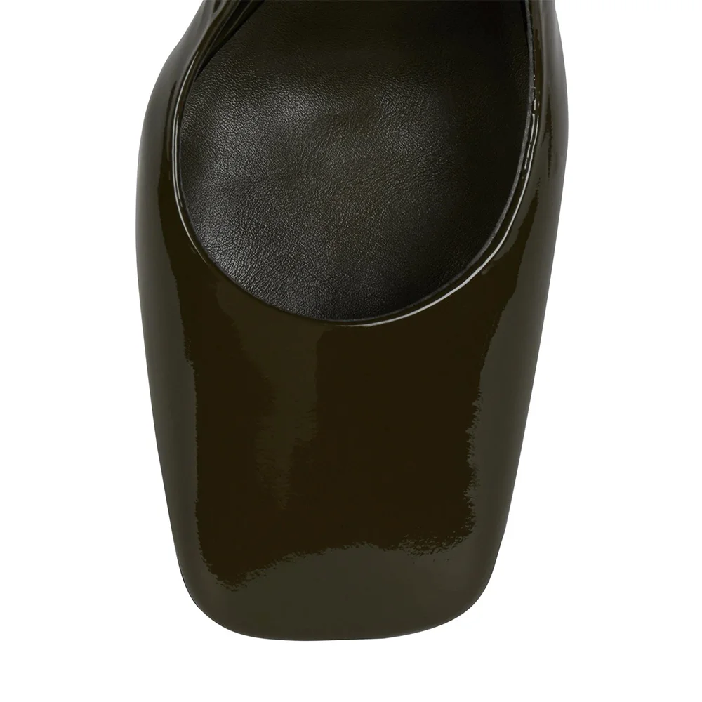 Olive Square Toe Wedge Heel Ankle Strap Slingback Pumps for Women