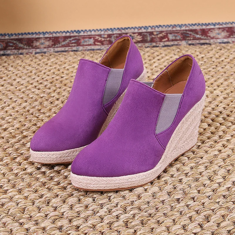 Wongn Wongn And Winter New Pointed Slope With Thick Bottom High Heel Deep Mouth Single Shoes Female Grass Woven Hemp Rope Bottom