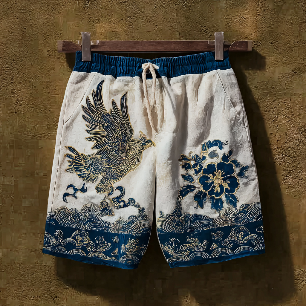 Japanese Art Style Color-blocked Shorts elevenforest