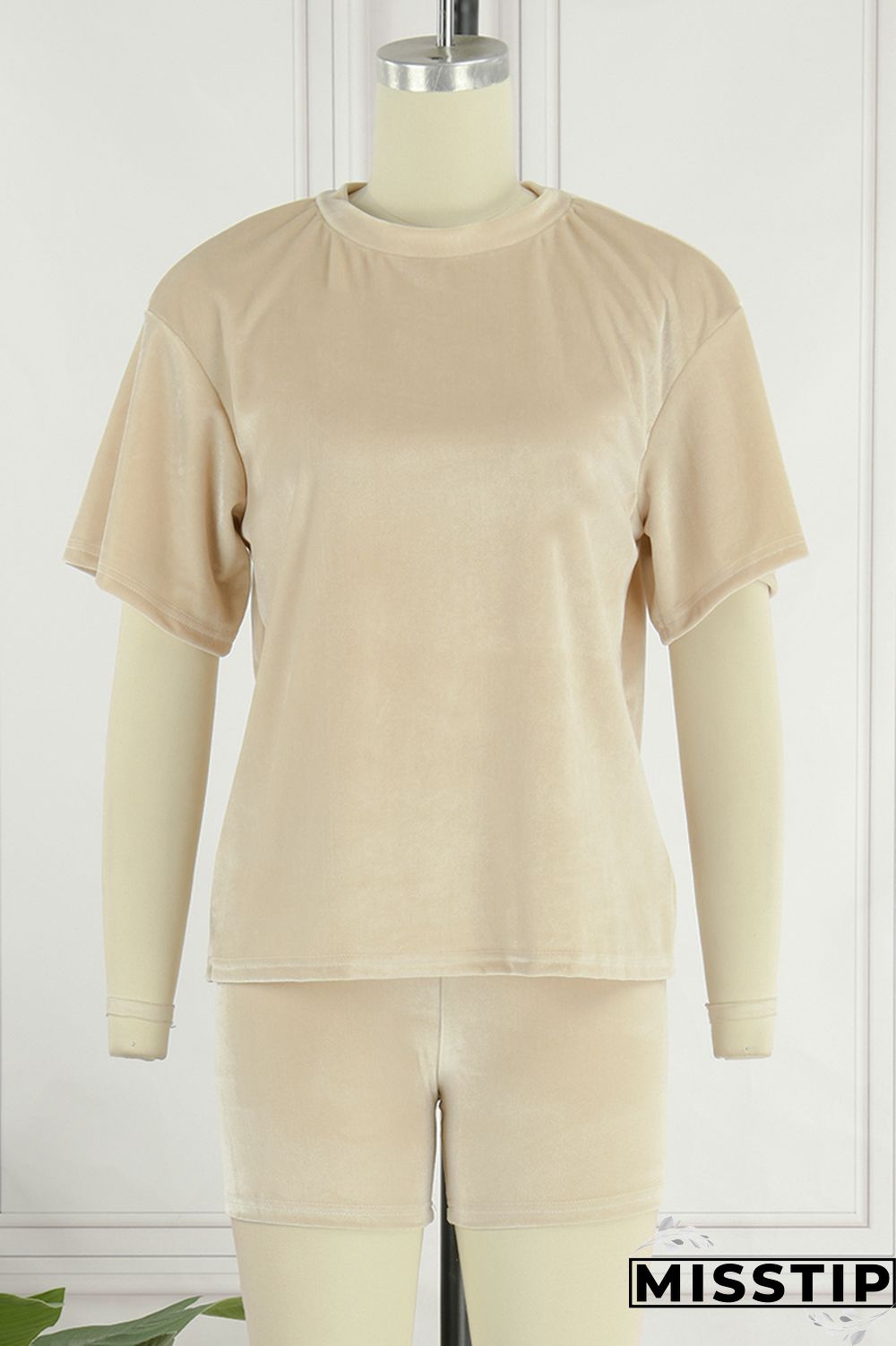 Black Casual Solid Basic O Neck Short Sleeve Two Pieces