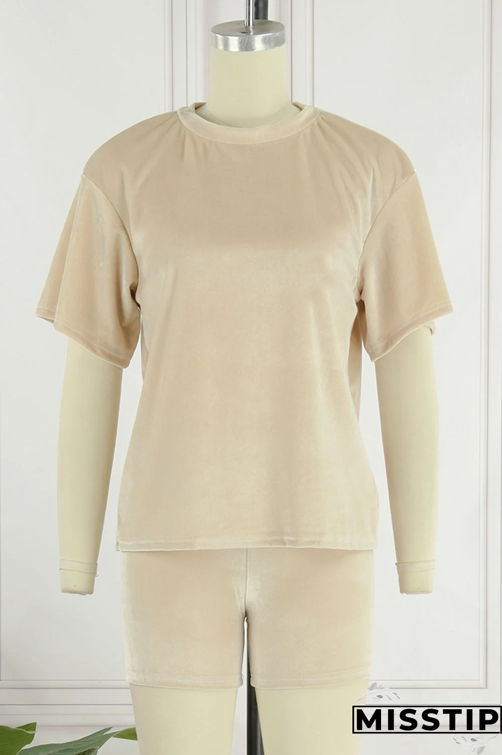 Black Casual Solid Basic O Neck Short Sleeve Two Pieces