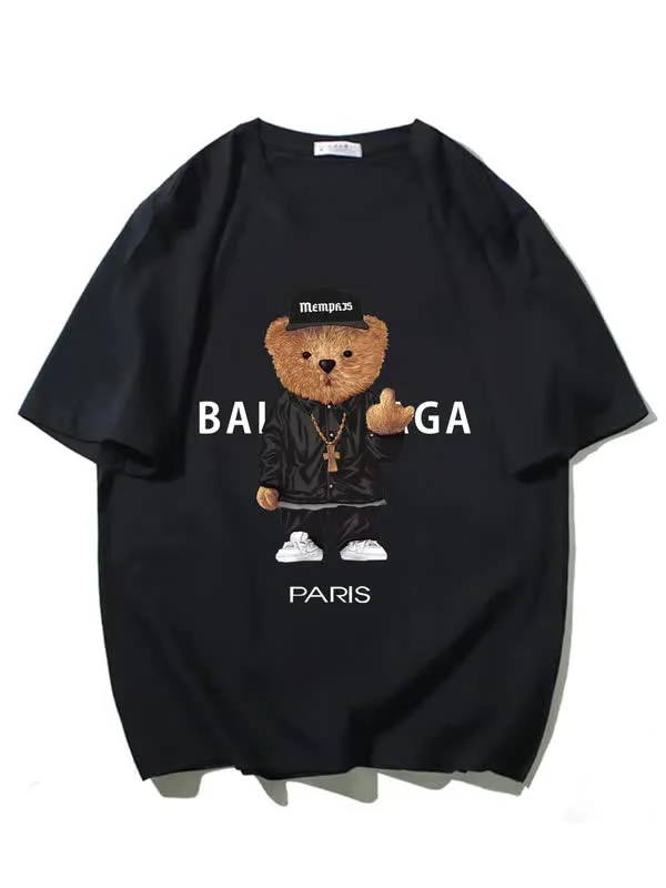 Casual Short Sleeve Crew Neck Printed Rock Bear T-shirt