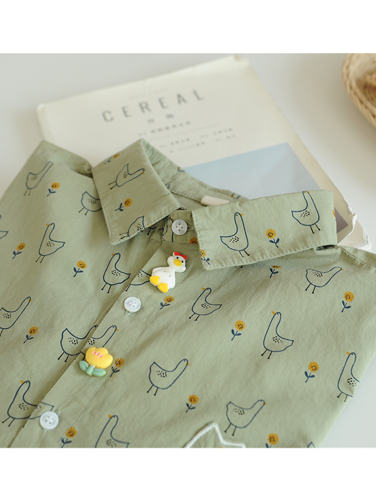 Mongw Unique Full Cartoon Little Chicken And Duck Print Kawaii Buttons Japanese Style Shirt Women Blouse 2023 Autumn