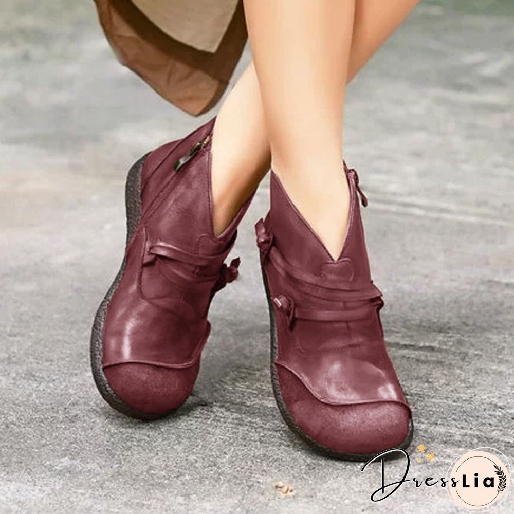 Flat Heel Spring Casual Leather Boots