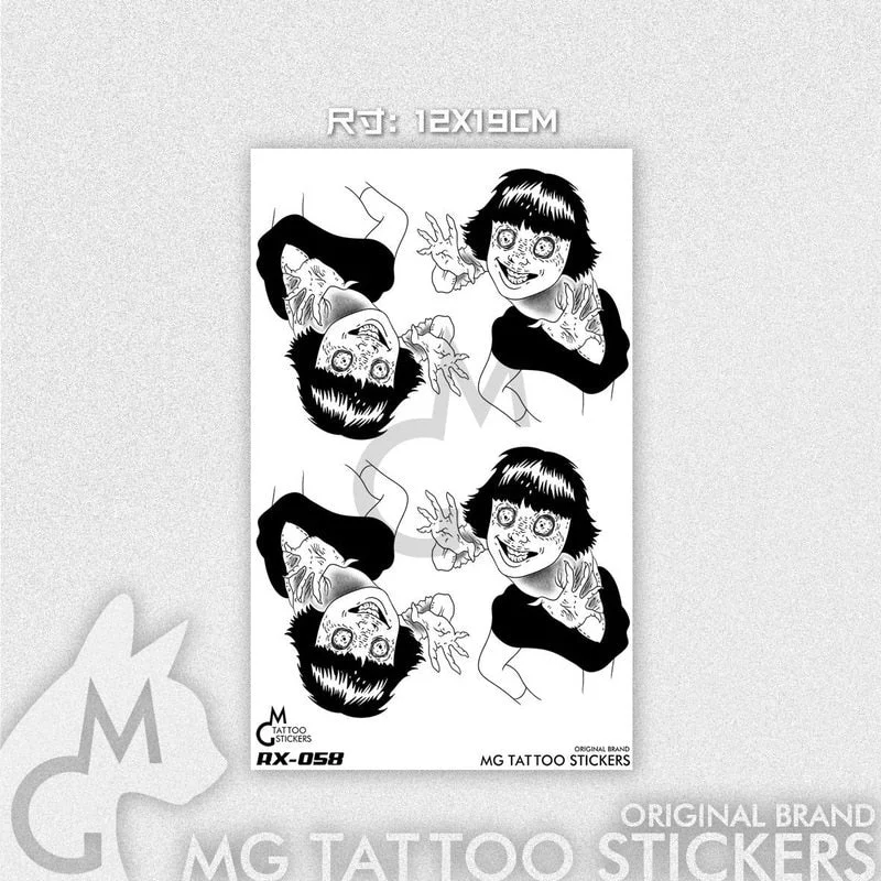 Japanese Dark Comics Evil Kawakami Tomie Double-sided Girl Waterproof Temporary Fake Tattoo Sticker Sleeve Anime Tattoo
