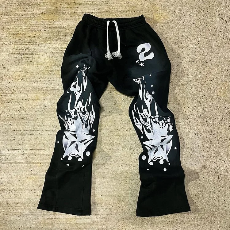 Vintage Flame Graphic Print Casual Flared Sweatpants SOPULA