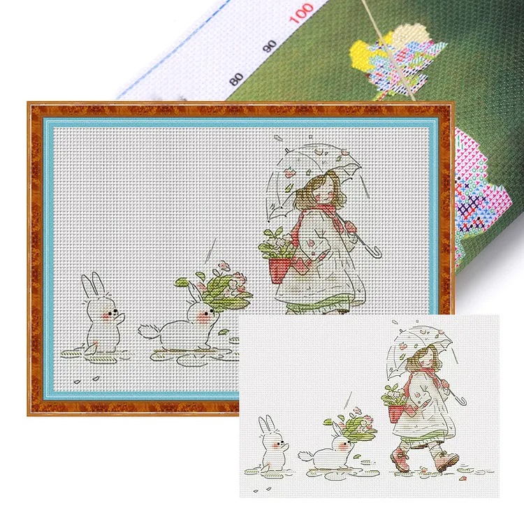 Girl And Bunny (35*26cm) 14CT Printed cross stitch gbfke