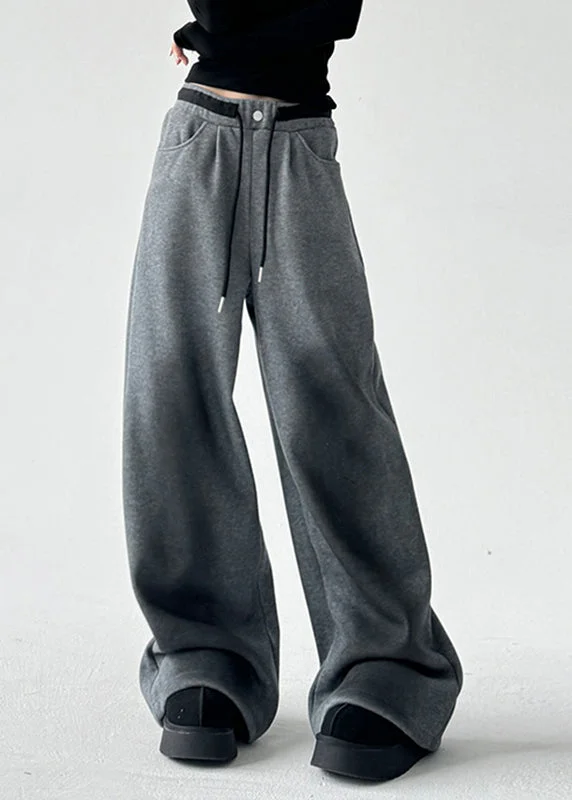Natural Grey High Waist Patchwork Wide Leg Pants Spring