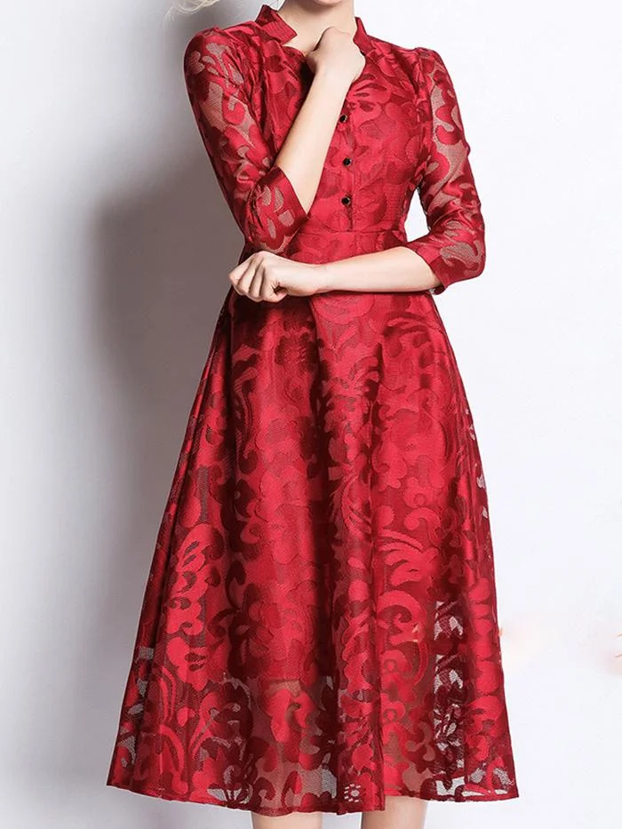 Fashionable and Elegant Lace Mid-length Dress