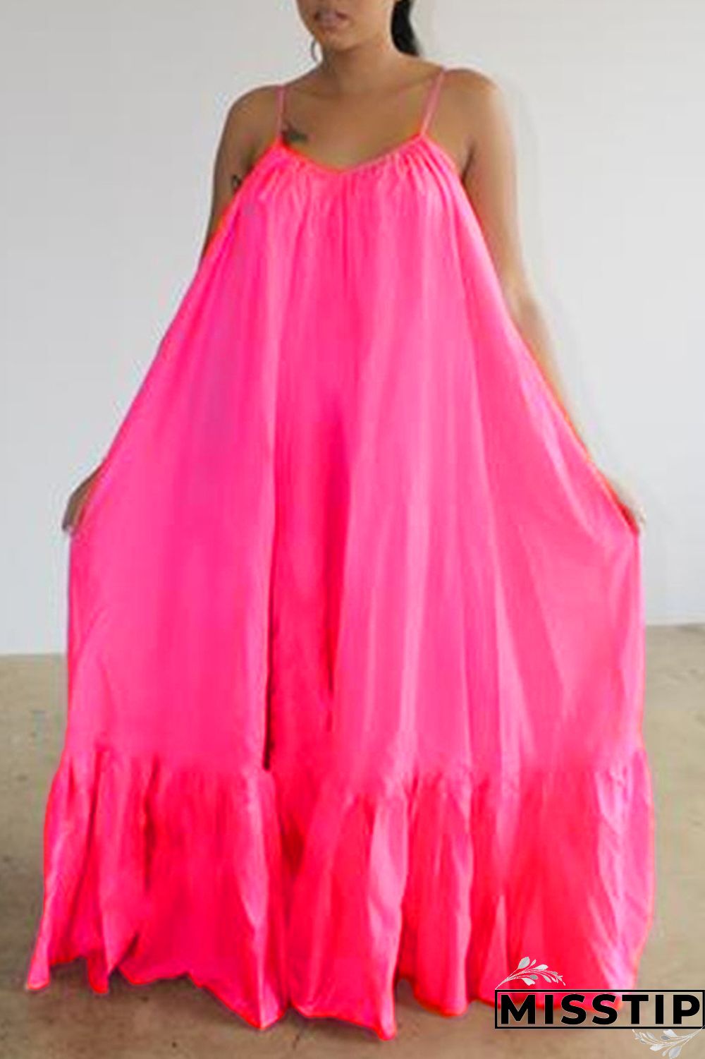 Pink Sexy Casual Solid Backless Spaghetti Strap Loose Sling Dress