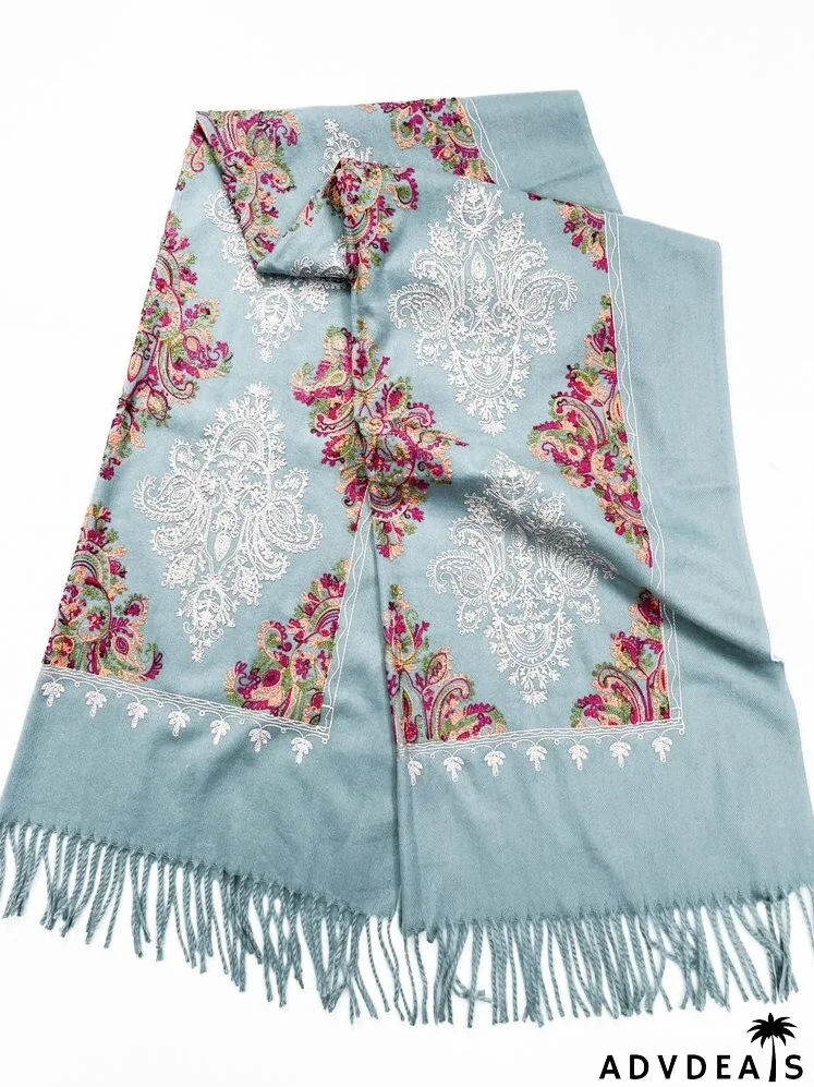 Fringe Hem Graphic Scarf