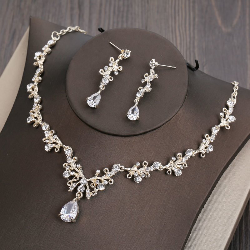 Light Pearl Dangle Drop Crown,Necklace & Earrings Set