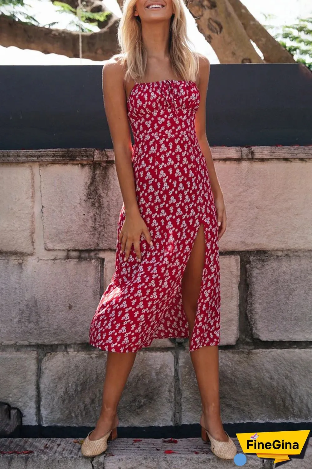 Floral Print V-Neck Short-Sleeved Lace Dress Wq36