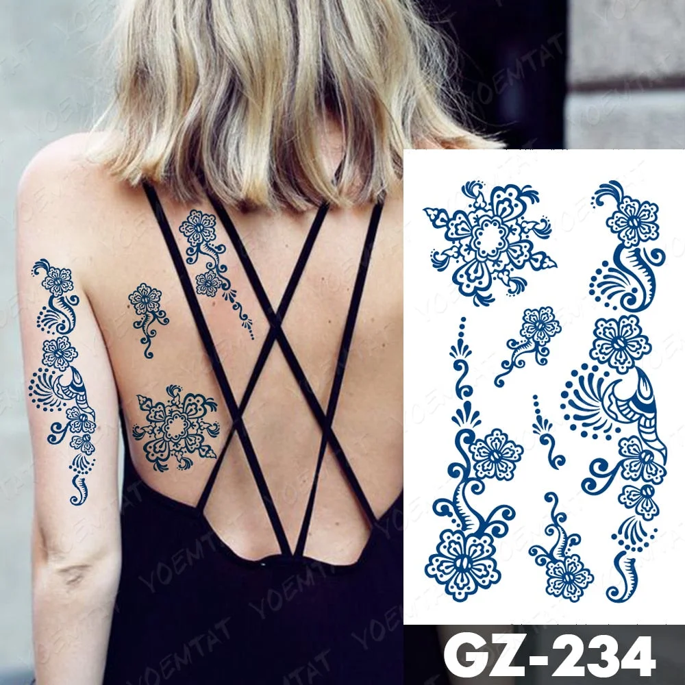 Juice Lasting Waterproof Temporary Tattoo Stickers Lotus Totem Flower Mandala Flash Tattoos Ink Fatima Hand Body Art Fake Tatto