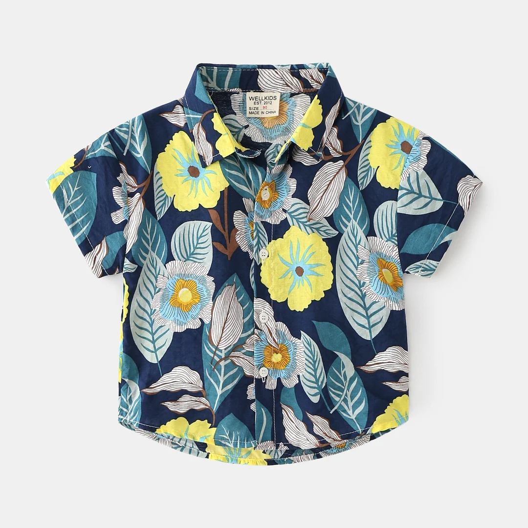 2-7T Toddler Kid Baby Boy Girls Clothes Short Sleeve Floral Shirt Boho Beach Print Party Gentleman Summer Vacation Boys Shirt