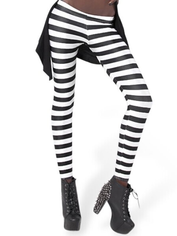 Printed Black and White Striped Leggings