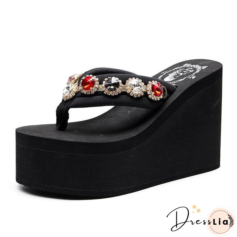 Bling Rhinestone Women Beach Flip flops Soft EVA Ladies Outdoor Slippers Sexy High Heels