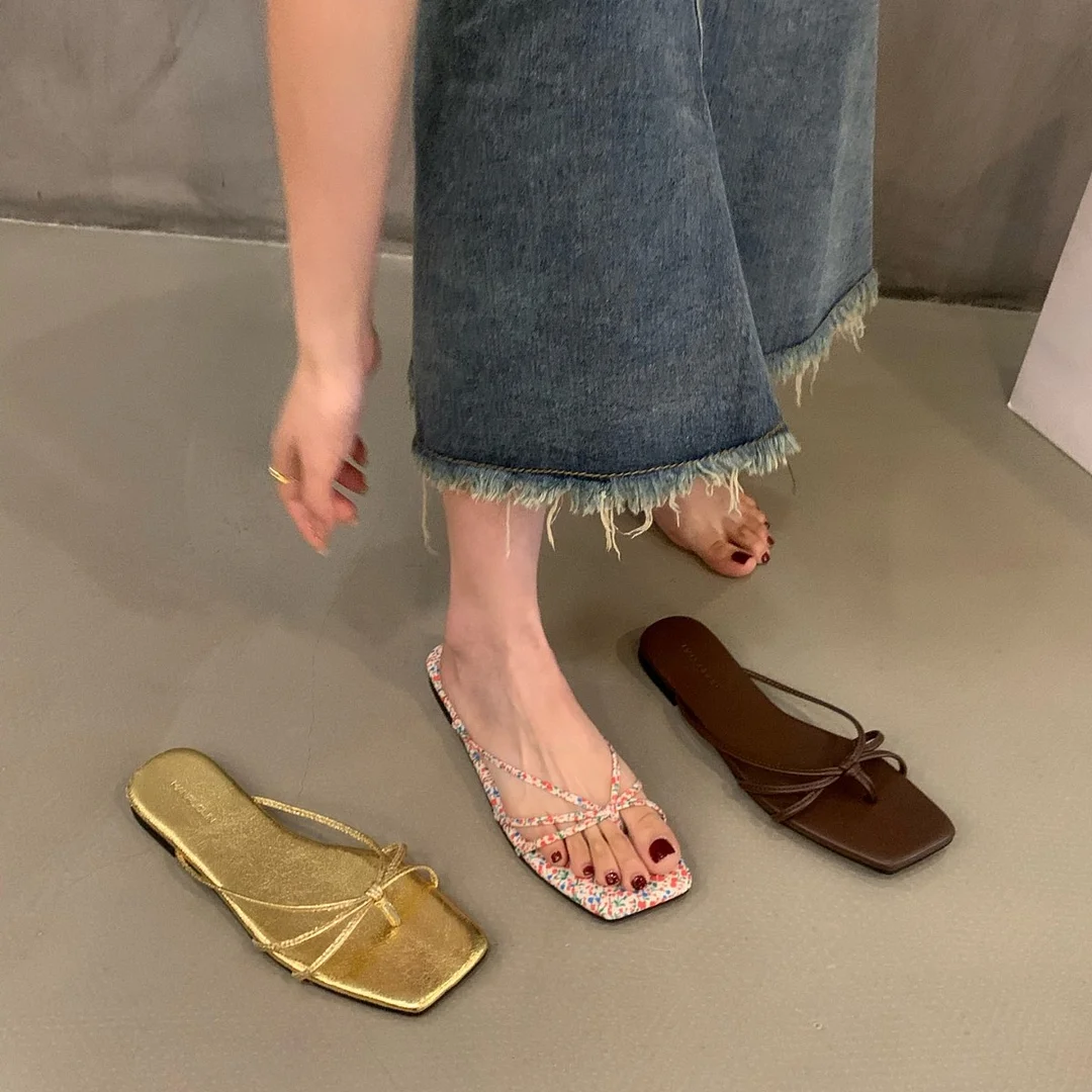 Churchf Churchf Flat Flip Flank Slippers Fairy Shoes Wear The 2024 New Summer Beach Sandals Silver Sandals