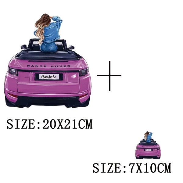 Pretty Girl&Car Iron On Transfer For T-shirt DIY Washable Thermal Sticker Fashion Design Patches On Clothes Appliqued Decoration