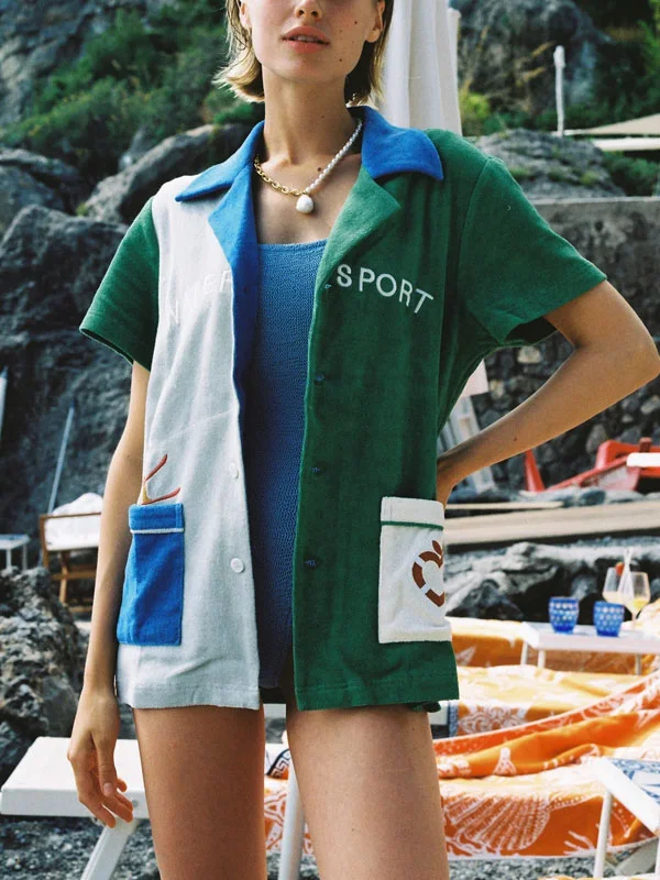 easy vacation towel material women's short-sleeved shirt