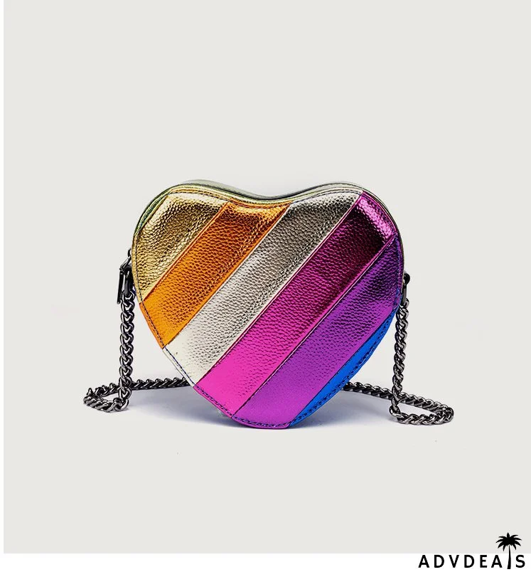 Women's bag contrast color rainbow Patchwork chain Messenger bag shoulder bag