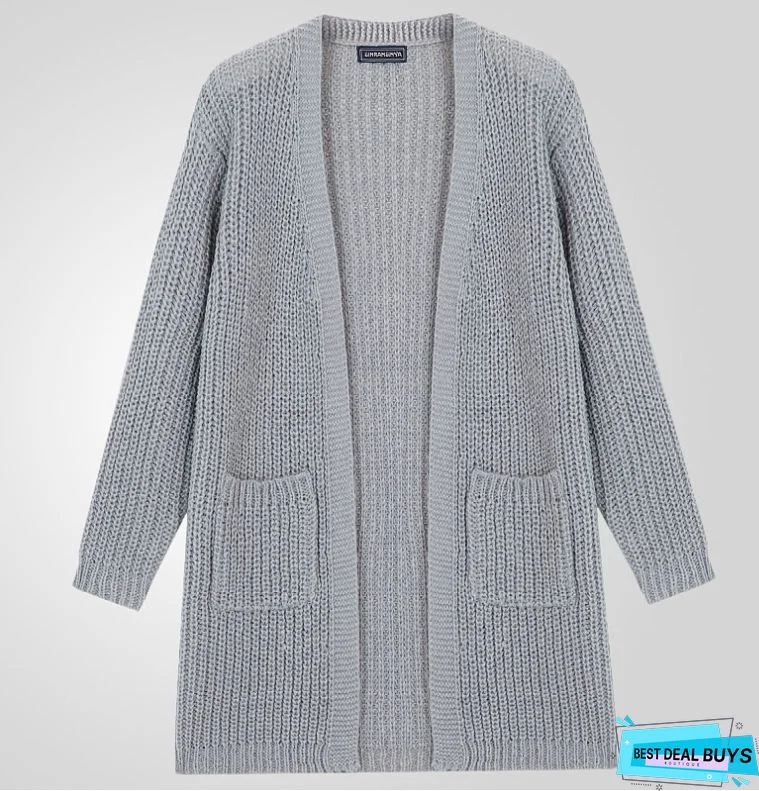 Men's Long Sleeve Cardigan with Large Size Solid Color Sweater