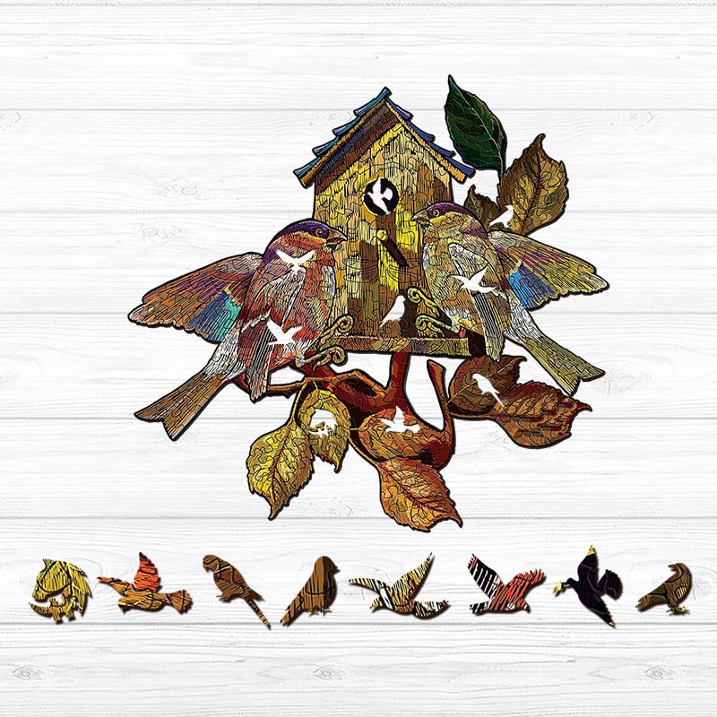 Jeffpuzzle™-JEFFPUZZLE™ Birds Tree House Wooden Puzzle
