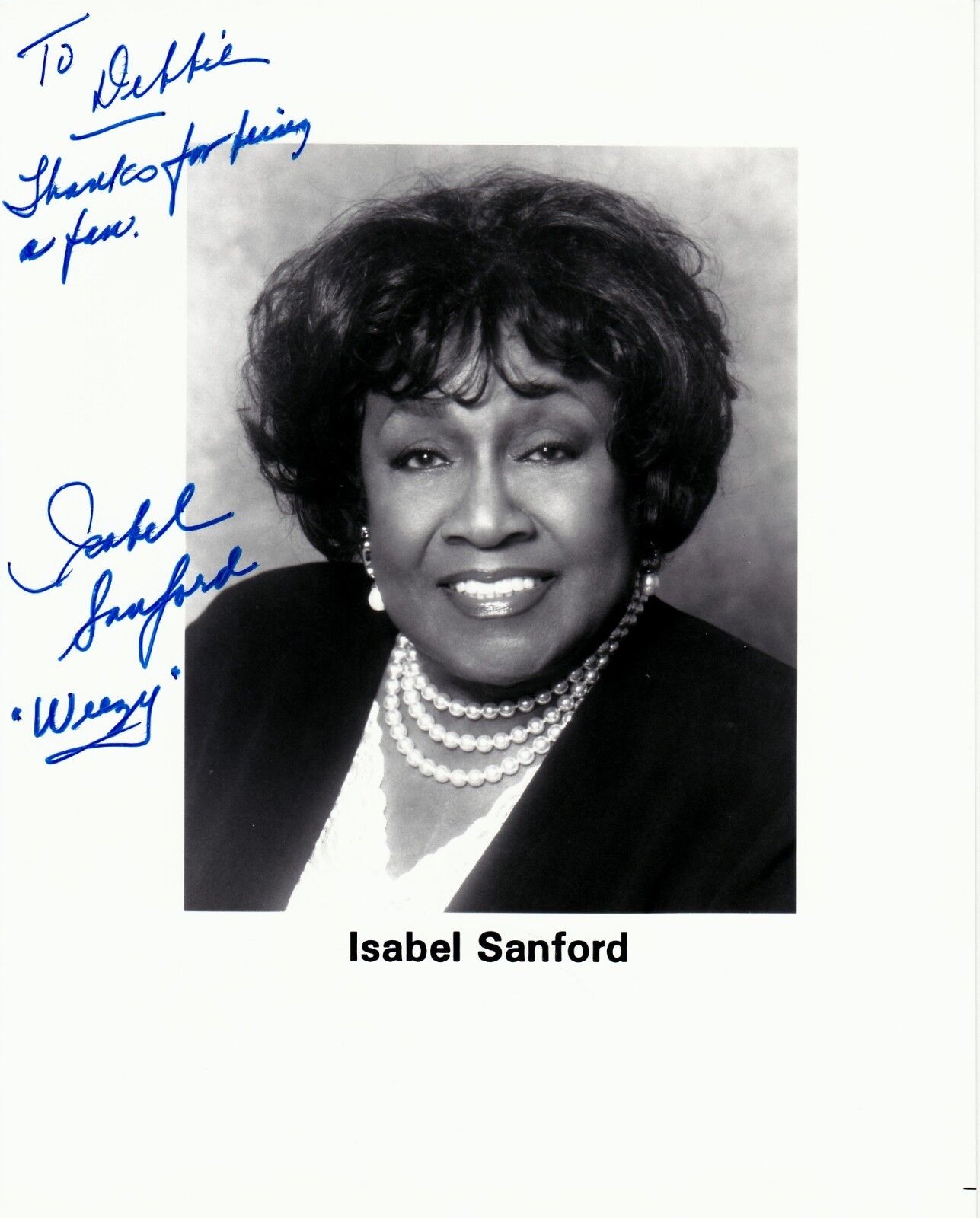 ISABEL SANFORD signed FANTASTIC 8x10 CLOSEUP uacc rd coa THE JEFFERSONS deceased