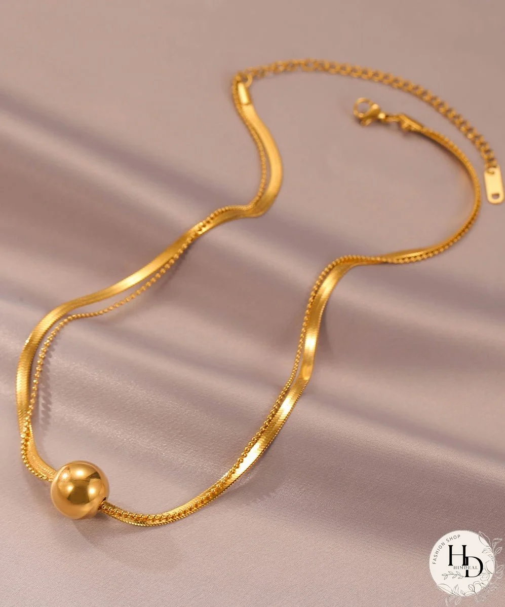 Women Gold Stainless Steel Ball Pendant Necklace