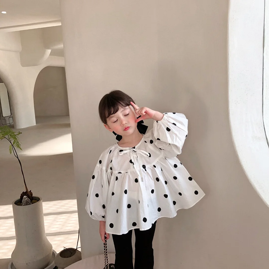 New Dots Baby Spring Summer Girls Cotton Blouses Shirts Kids Teenagers Children Clothes Outwear Long Sleeve High Quality
