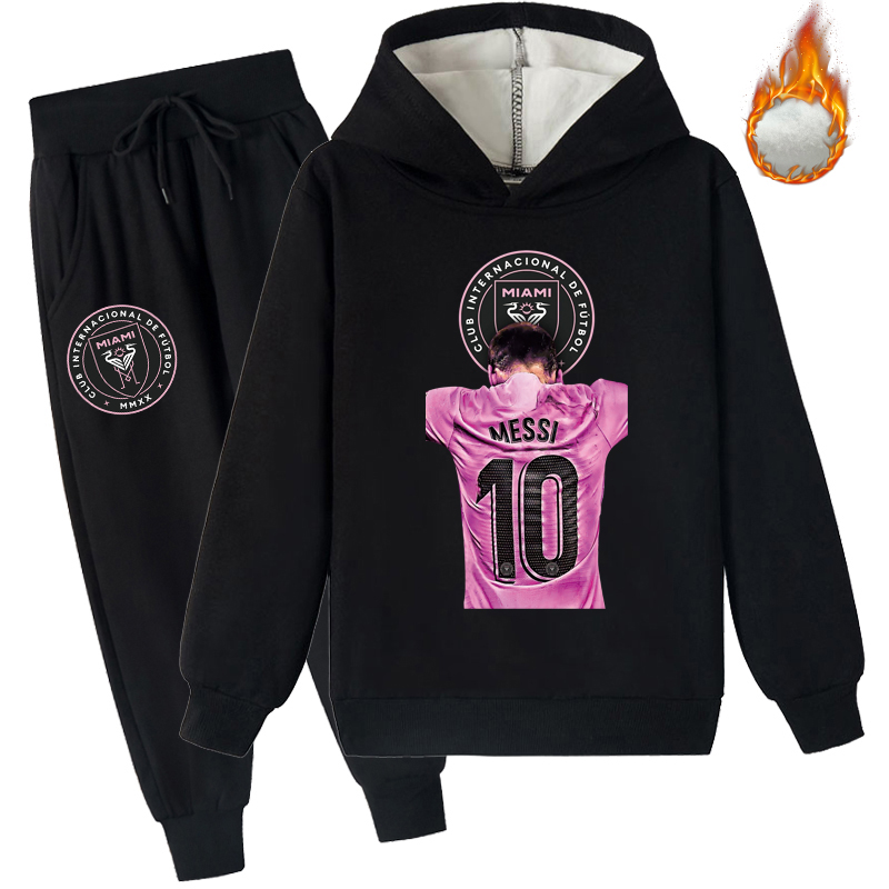 Mayoulove Messi Fleece Hoodie Set for Kids - Unisex Sweatshirt  Pants, Perfect for Boys  Girls, Soccer Fan Apparel-Mayoulove