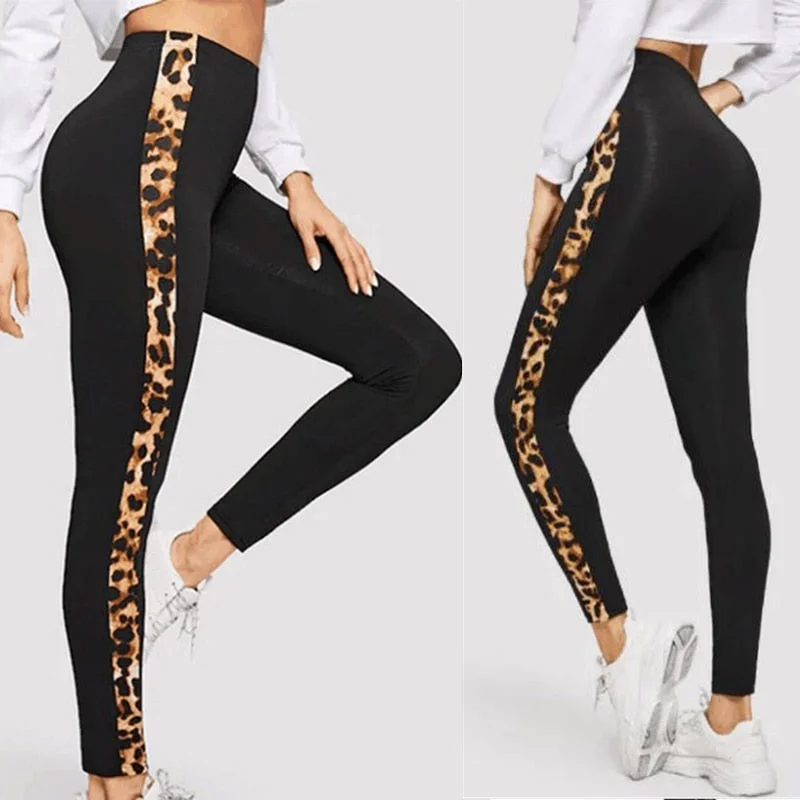 2021 Summer HOT Women's Leggings Leopard Side Striped Skinny Stretchy Ankle Length Leggings Running Cycling Spots Lenggings