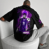 Unisex Black T-Shirt With Purple Graphic Design And Anime Character Print by Inlyline