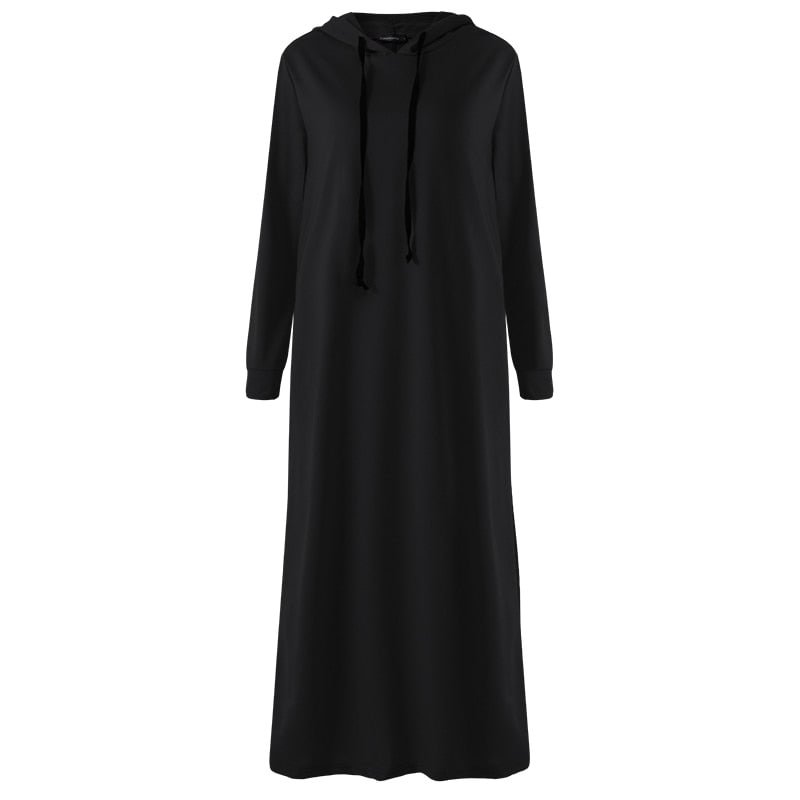Celmia 2022 Autumn Winter Women Maxi Dress Vintage Hoodies Casual Solid Long Sleeve Pockets Hooded Party Dress Long Vestido Robe