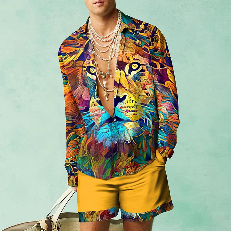 BrosWear Lion King Print Shirt And Shorts Co-Ord