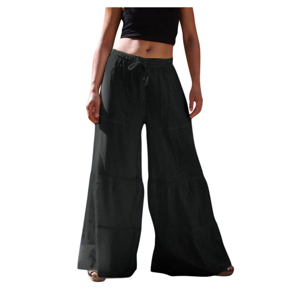 Women's Cotton Linen Loose Color Elastic Waist Plus Size Leg Pants